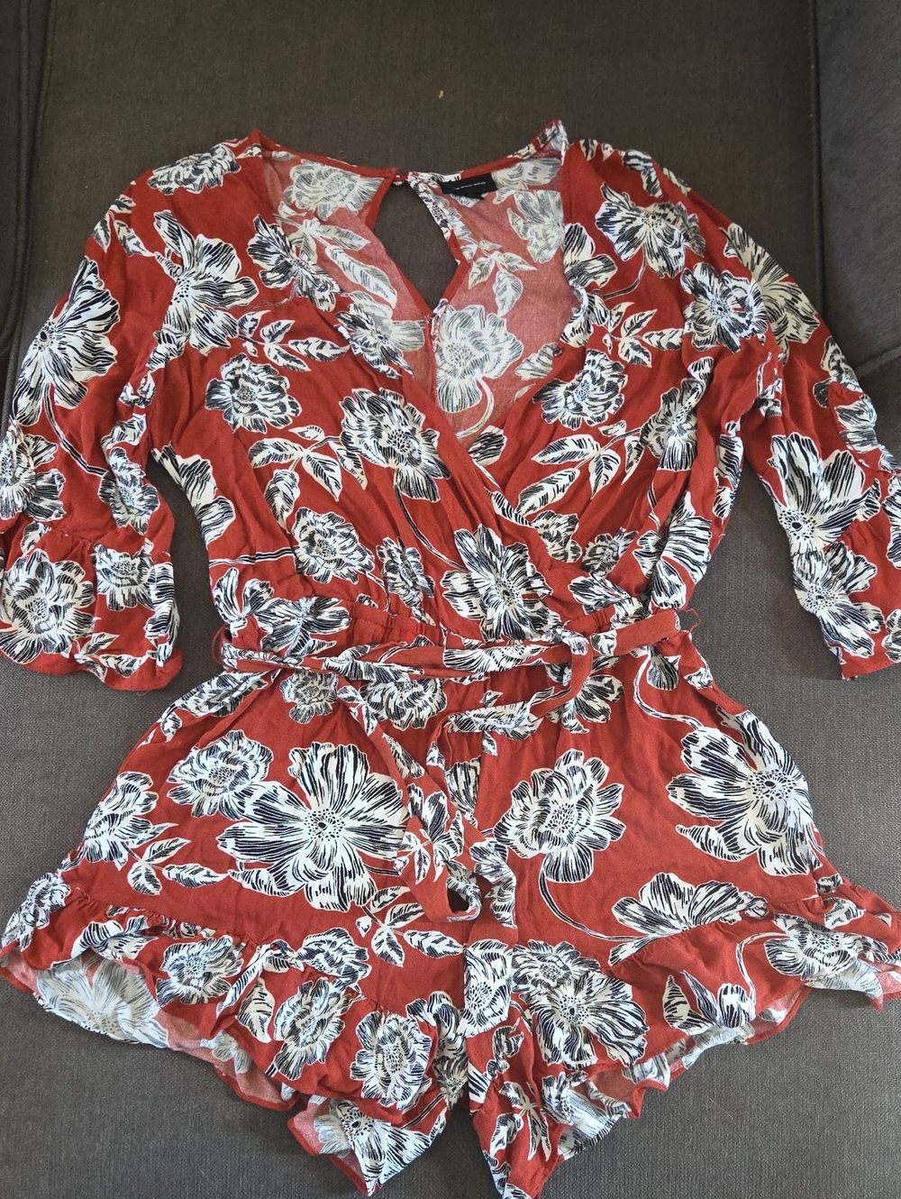 Who What Wear Rust Red Floral Wrap Tunic